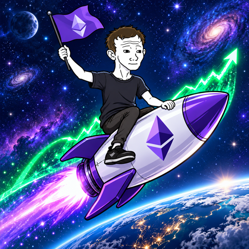 Vitalik Wojak riding an Ethereum rocket through space